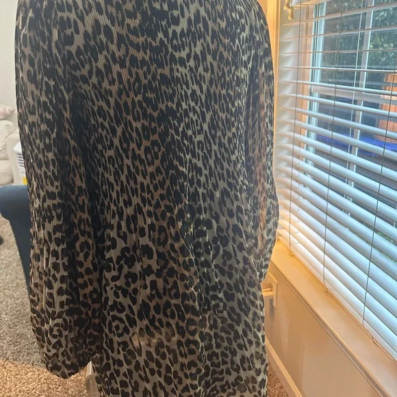 Ganni Leopard Print Pleated Georgette Long Sleeve Minidress - Picture 5 of 6